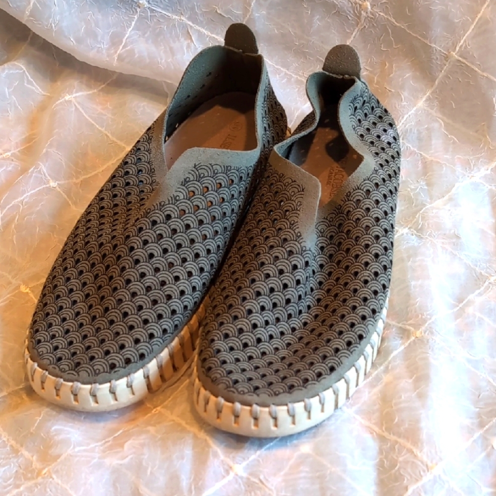 Ilse Jacobsen Sage Green Perforated Slip-Ons